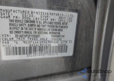 2015 Nissan Sentra Sr из США, поврежденный, VIN 3N1AB7AP0FY285691